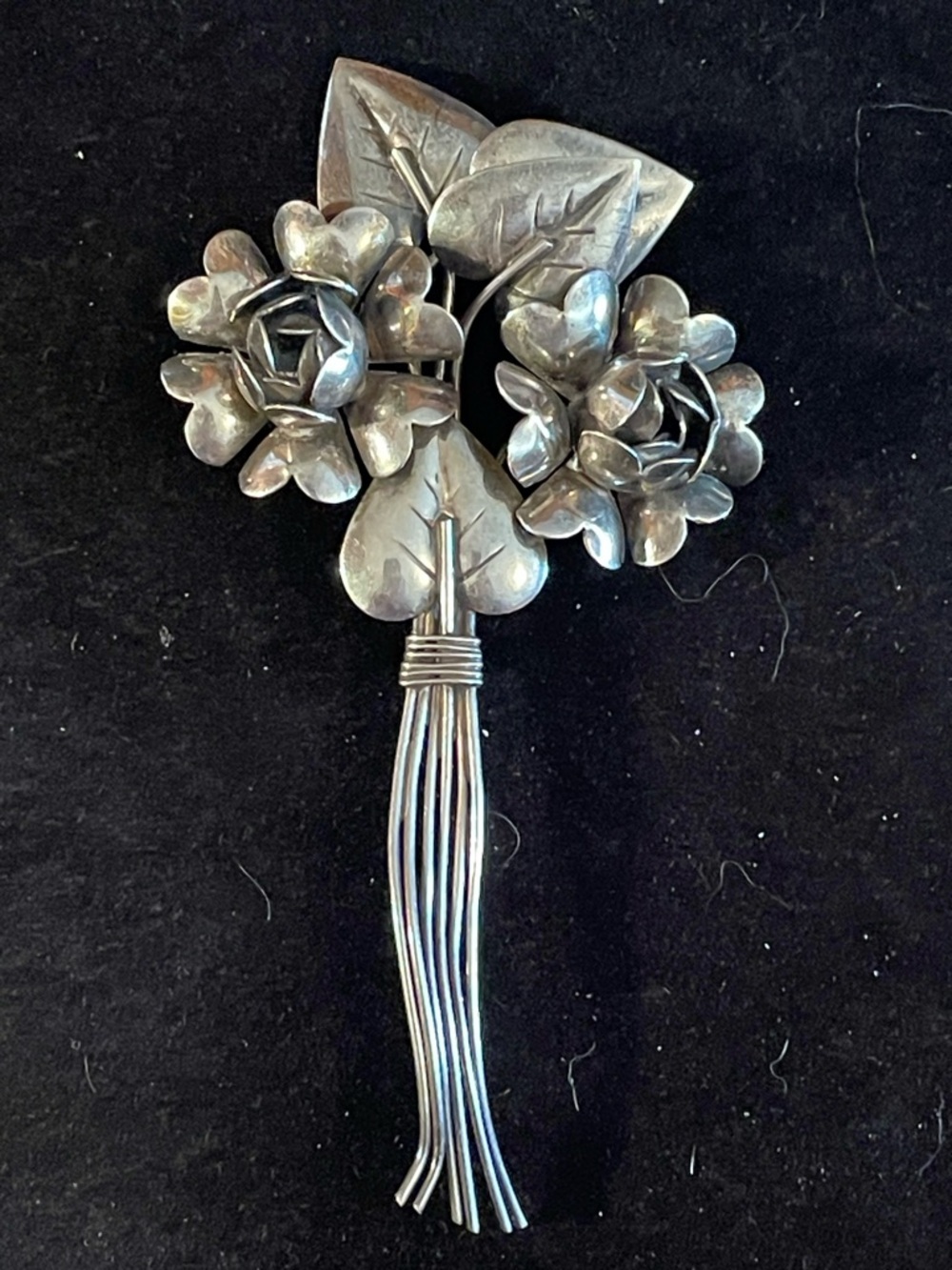Vintage Sterling Silver 925 Flower Floral Bouquet Brooch Pin. Stamped. 16 Grams